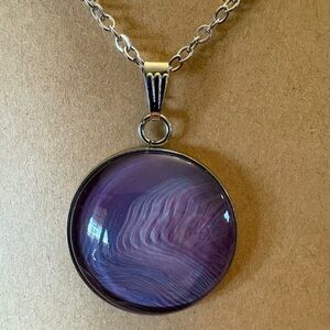 Acrylic Paint Poured Fluid Art Pendant on Chain